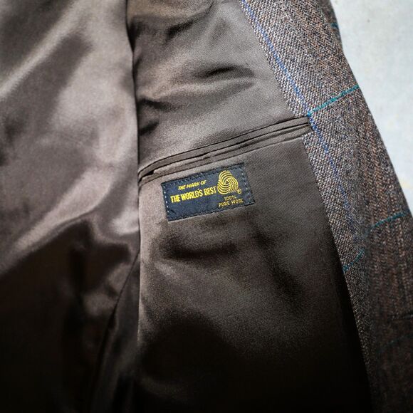 Strathmore Pure Wool Brown Plaid Suit Tailored Blazer Mens Sports Jacket 45R - Picture 5 of 5